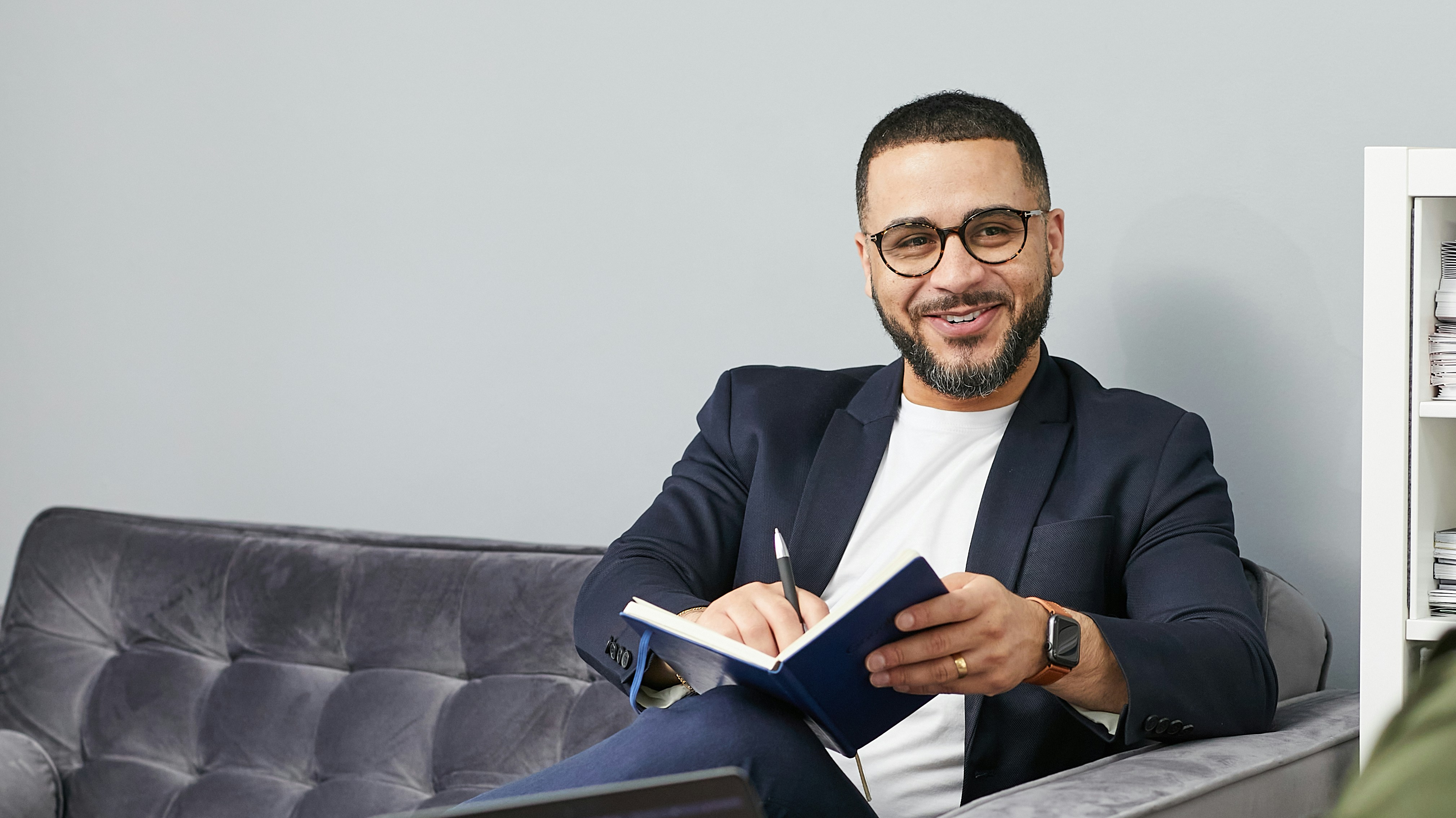 Man in a calm judgment-free therapy session
